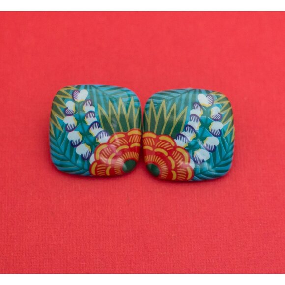 Bohemian Tropical Blue Square Stud Earrings By Avon F20 - Picture 1 of 2